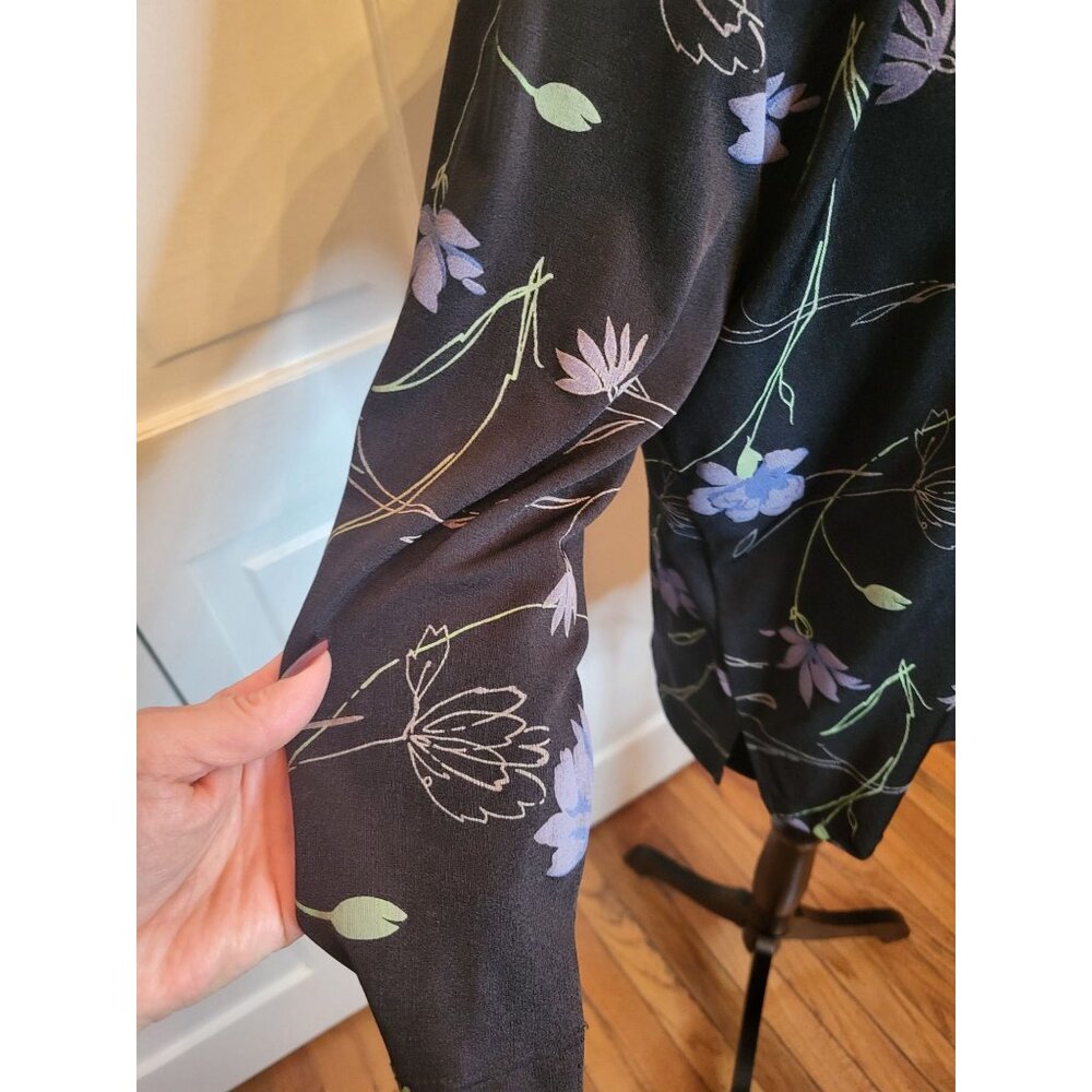Studio Works Petite Vintage 90's Black Stretchy Floral Button Up PM Whimsygoth - Picture 6 of 9